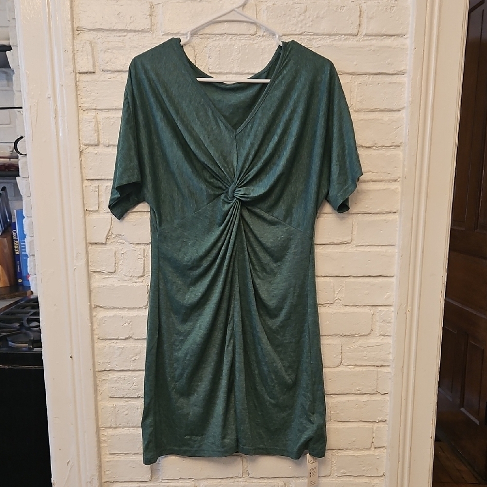 Green Knotted V-Neck Dress